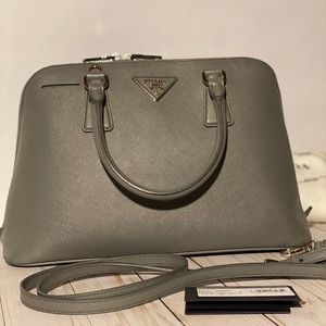 Dove Grey Prada Bauletto, Saffiano lux.